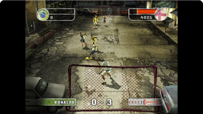 FIFA Street 2 browser gameplay during a Brazil versus England match